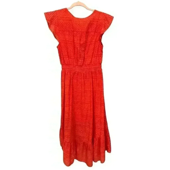 Lucky Brand Coral Eyelet Midi Hi Low Dress in Size S/P, Pre-Owned. - Picture 9 of 10
